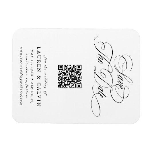 Romantische Kalligrafie QR-Code Hochzeit Speichern Magnet (Horizontal)