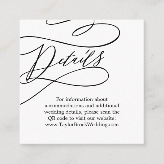 Romantische Kalligrafie QR Code Hochzeitdetails Begleitkarte (Vorderseite)