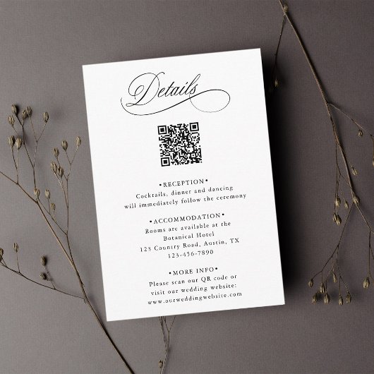 Romantische Kalligrafie QR Code Hochzeitdetails Begleitkarte