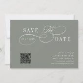 Romantische Kalligrafie QR Code Sage Green Horizon Save The Date (Vorderseite)
