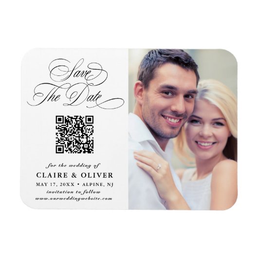 Romantische Kalligrafie - QR-Code Save the Date Fo Magnet (Horizontal)