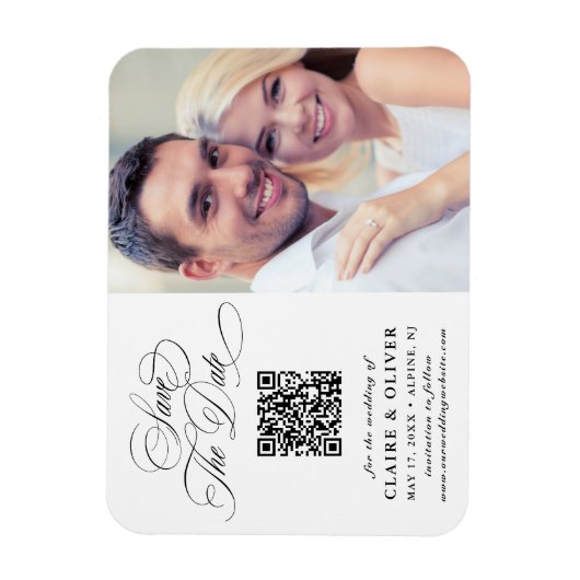 Romantische Kalligrafie - QR-Code Save the Date Fo Magnet (Vertikal)