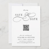 Romantische Kalligrafie QR Code Vertikal Save The Date (Vorderseite)