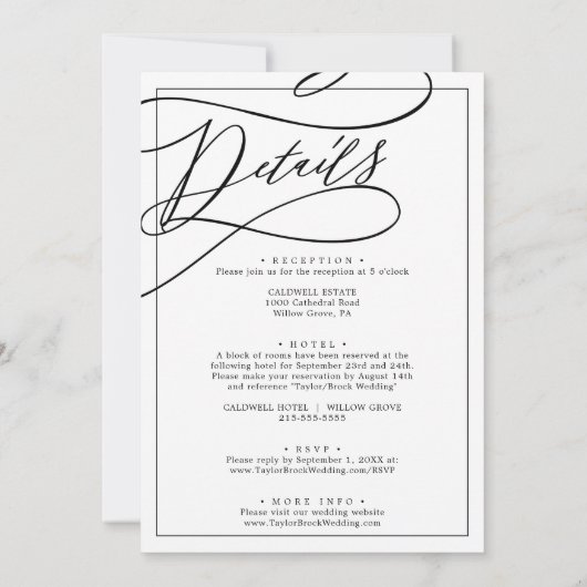 Romantische Kalligrafie | Rahmen in einer Hochzeit Einladung (Rückseite)