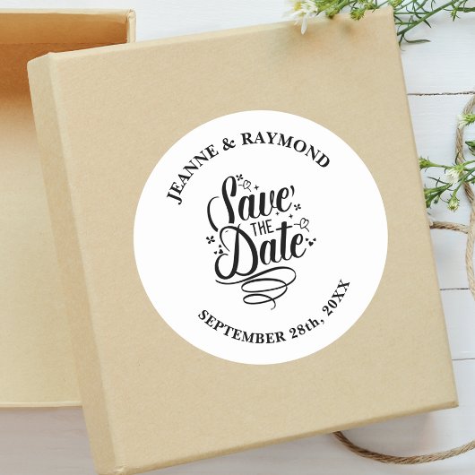 Romantische Kalligrafie Save the Date Hochzeit Runder Aufkleber
