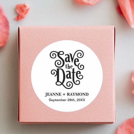Romantische Kalligrafie Save the Date Hochzeit Runder Aufkleber