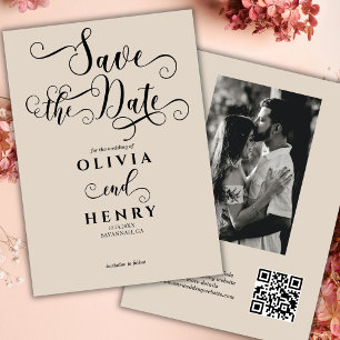 Romantische Kalligrafie-Schrift Foto QR-Code Save The Date