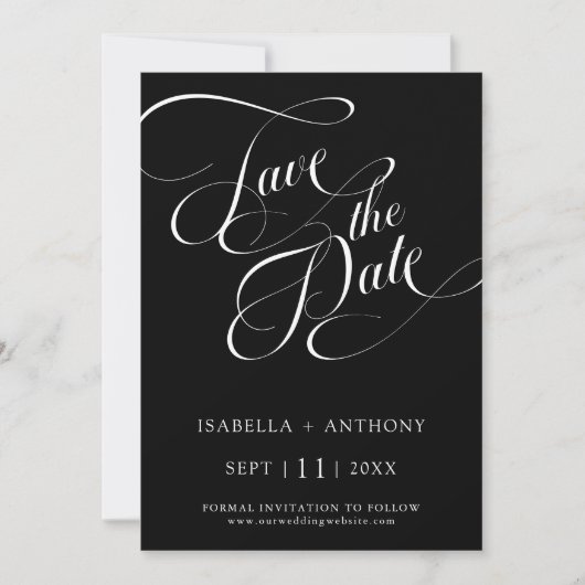 Romantische Kalligrafie Schwarz Save The Date (Vorderseite)