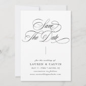 Romantische Kalligrafie Schwarz-Weiß-Foto Save The Date (Rückseite)