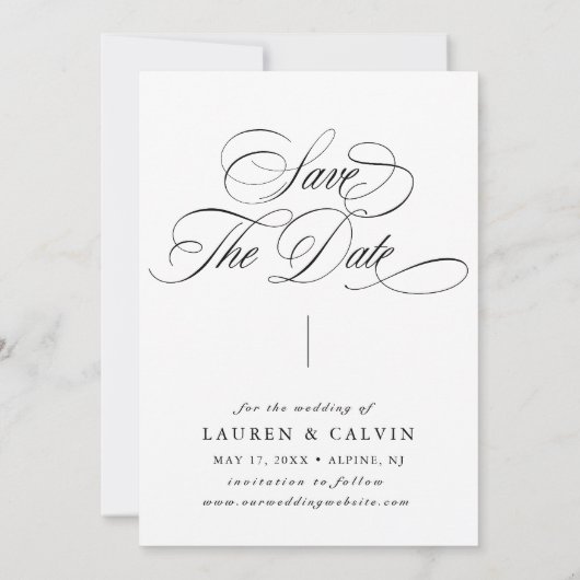 Romantische Kalligrafie Schwarz-Weiß-Foto Save The Date (Rückseite)