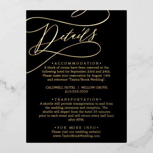 Romantische Kalligrafie Schwarze Gold Fossilienkar Folie Einladungspostkarte (Vorderseite)