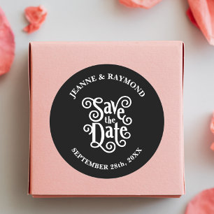 Romantische Kalligrafie Schwarze Hochzeit Save the Runder Aufkleber