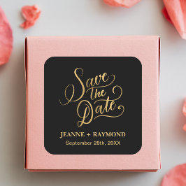 Romantische Kalligrafie Schwarzer Goldröhre Save t Quadratischer Aufkleber