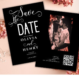 Romantische Kalligrafie Script Black Foto QR Code Save The Date
