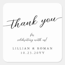 Romantische Kalligrafie Script Black & White Weddi Quadratischer Aufkleber