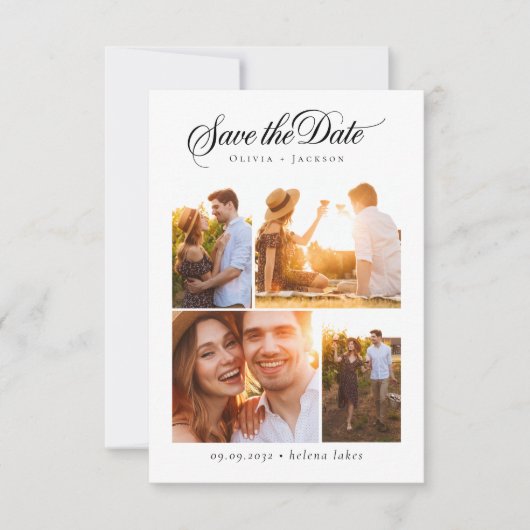 Romantische Kalligrafie Script Foto Collage Weddin Save The Date (Vorderseite)