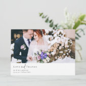 Romantische Kalligrafie-Script-Foto Hochzeit Dankeskarte (Stehend Vorderseite)