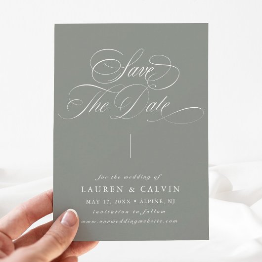 Romantische Kalligrafie-Seite Grün Save The Date