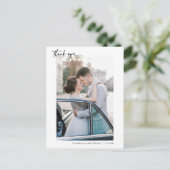 Romantische Kalligrafie-Skript Hochzeit Foto Danke Postkarte (Stehend Vorderseite)