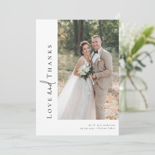 Romantische Kalligrafie-Skript Multiple Foto Hochz Dankeskarte (Stehend Vorderseite)