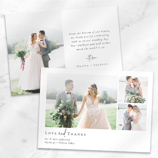 Romantische Kalligrafie-Skript Multiple Foto Hochz Dankeskarte
