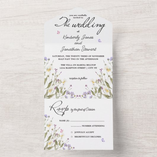 Romantische Kalligrafie Whimsical Blume UAWG Weddi All In One Einladung (Innen)