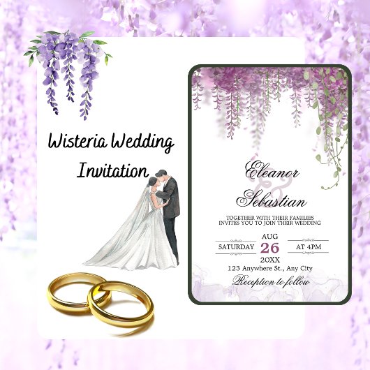 Romantische Kalligrafie Wisteria Lila Wedding Einladung