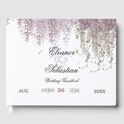 Romantische Kalligrafie Wisteria Lila Wedding Gästebuch (Vorderseite)