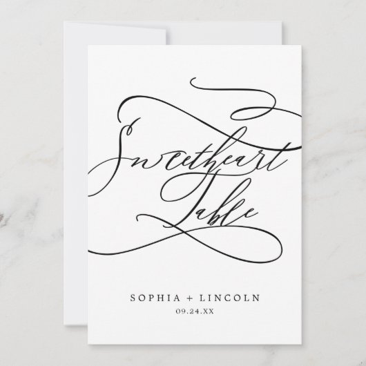Romantische Kalligraphie 12x18" Sweetheart Tischnu Einladung (Vorderseite)