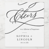 Romantische Kalligraphie Cheers Wedding Wine Label Weinetikett (Einzelnes Label)