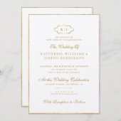 ROMANTISCHE KALLIGRAPHIE GOLD CLASSIC MONOGRAM WED EINLADUNG (Vorne/Hinten)