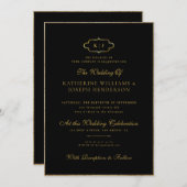 ROMANTISCHE KALLIGRAPHIE GOLD CLASSIC MONOGRAM WED EINLADUNG (Vorne/Hinten)