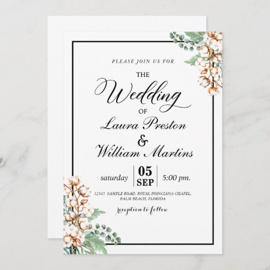 Romantische Kalligraphie-Grün Boho Einladung (Vorne/Hinten)