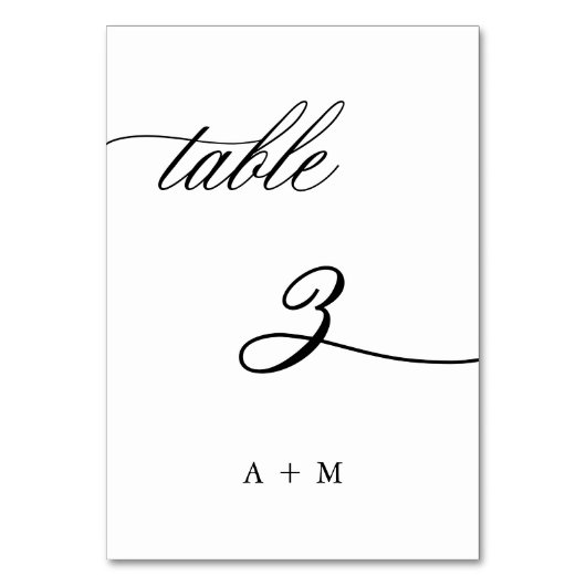 Romantische Kalligraphie Hochzeit Nr. 3, Tischnummer (Rückseite)