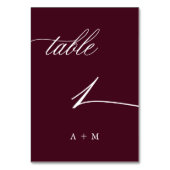 Romantische Kalligraphie Hochzeit Nummer 1, Burgun Tischnummer (Rückseite)