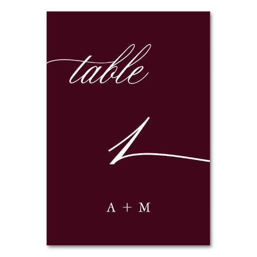 Romantische Kalligraphie Hochzeit Nummer 1, Burgun Tischnummer (Rückseite)