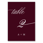 Romantische Kalligraphie Hochzeit Nummer 2, Burgun Tischnummer (Vorderseite)