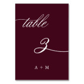 Romantische Kalligraphie Hochzeit Nummer 3, Burgun Tischnummer (Rückseite)