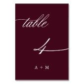Romantische Kalligraphie Hochzeit Nummer 4, Burgun Tischnummer (Rückseite)