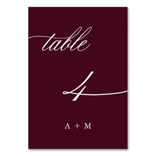 Romantische Kalligraphie Hochzeit Nummer 4, Burgun Tischnummer (Rückseite)