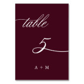 Romantische Kalligraphie Hochzeit Nummer 5, Burgun Tischnummer (Vorderseite)