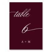 Romantische Kalligraphie Hochzeit Nummer 6, Burgun Tischnummer (Rückseite)
