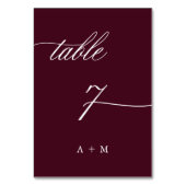 Romantische Kalligraphie Hochzeit Nummer 7, Burgun Tischnummer (Rückseite)