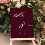 Romantische Kalligraphie Hochzeit Nummer 8, Burgun Tischnummer<br><div class="desc">Tabelle 8. Bitte Karo alle verfügbaren Nummern. | Romantische und elegante Wirble Kalligraphie Hochzeitskalibrierung Tischnummer mit Monogrammen. Für eine weiter gehende Anpassung dieses Designs klicken Sie bitte auf den BUTTON BLAU DESIGN TOOL oben!</div>
