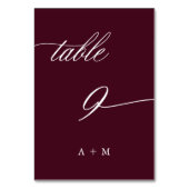 Romantische Kalligraphie Hochzeit Nummer 9, Burgun Tischnummer (Rückseite)