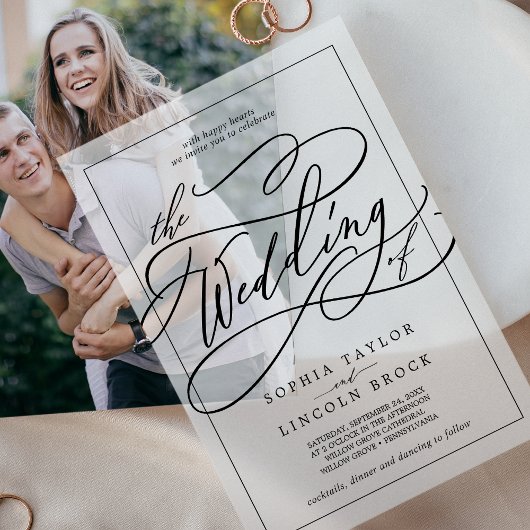 Romantische Kalligraphie Moderne einfache Hochzeit Pergament Einladungen