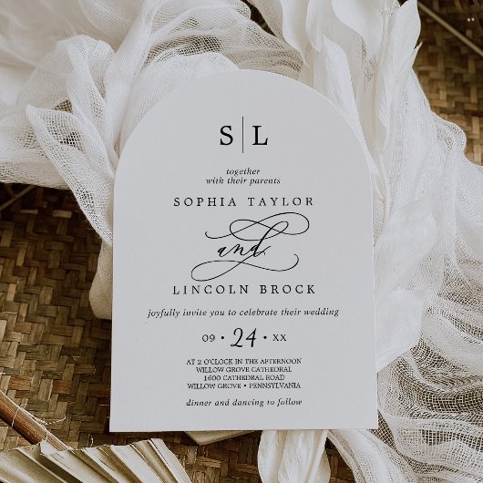 Romantische Kalligraphie Mongram Boho Arch Wedding Einladung