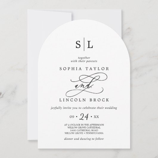 Romantische Kalligraphie Mongram Boho Arch Wedding Einladung (Vorderseite)