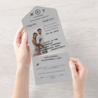 Romantische Kalligraphie Monogram Foto Wedding All In One Einladung