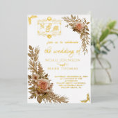 Romantische Kalligraphie Monogram Foto Wedding Folieneinladung (Stehend vorne)